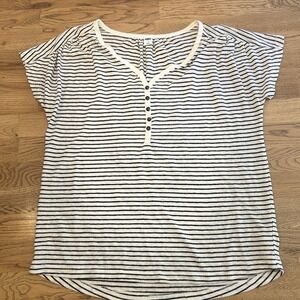 Old Navy White Shirt Black Strips Women Size Small Fisherman Cozy Coastal Preppy